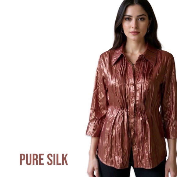 BEAUTIFUL NOELLE DESIGNER CRINKLED SILK JACKET - Picture 1 of 16